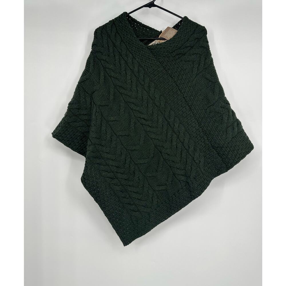 Aran Sweater Market Super Soft Cable Stitch Poncho Seaweed Green - Picture 3 of 6